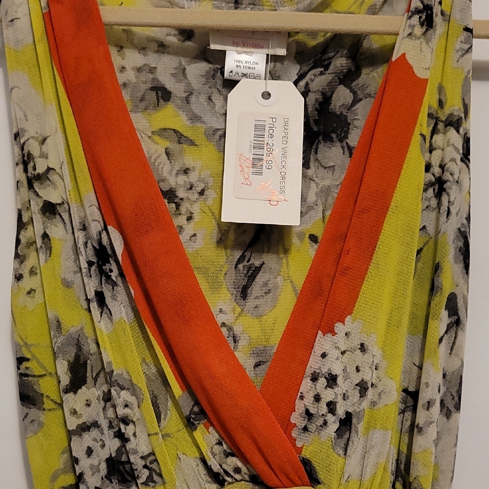 Floral V-Neck Dress with Orange Accents